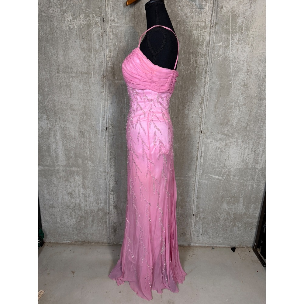 Vintage Pink 100% Silk Hand Beaded Sequin Formal Gown Dress Size 4 Prom Gala - Picture 2 of 8